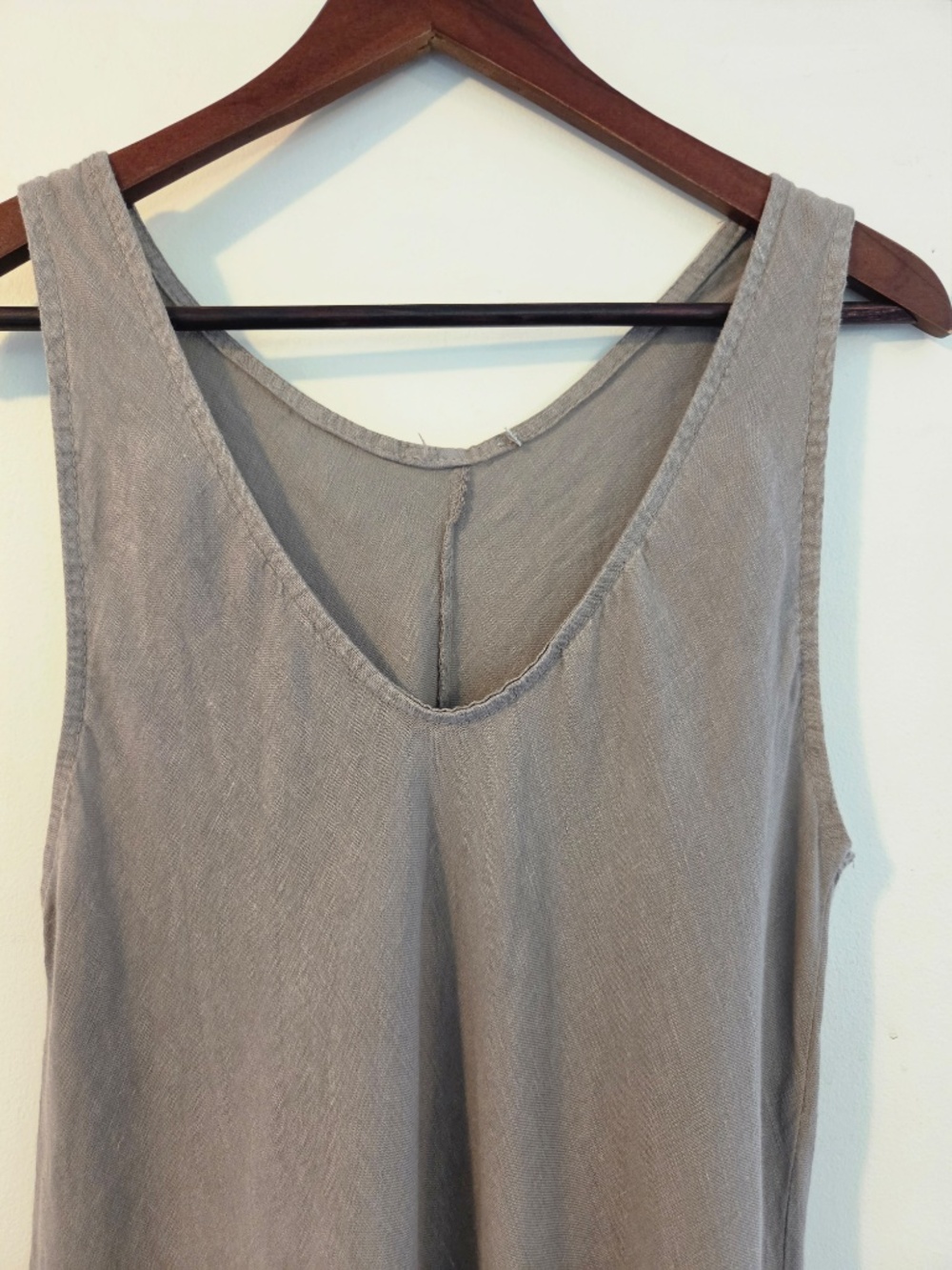 Made in Italy 100% LINEN brown midi dress polkadots sleeveless ruffle coastal - Picture 3 of 7